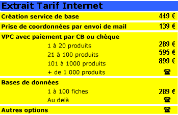 RTEL - Extrait du tarif "Cr�ation de service Intenet"